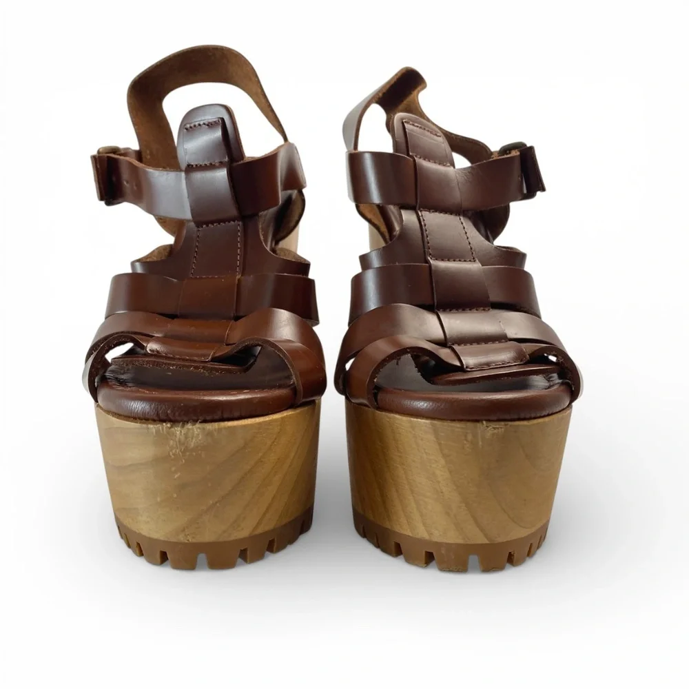 ZARA Leather Fisheman Strappy Platform Sandals in Brown Size 36
